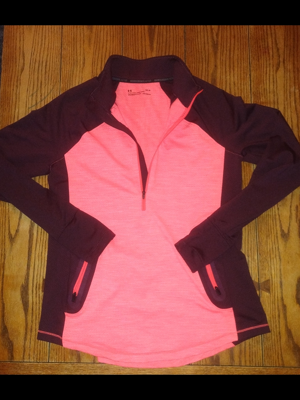 Under Armour Women's Large Pink + Maroon 1/2 Zip Cold Gear Running Pullover